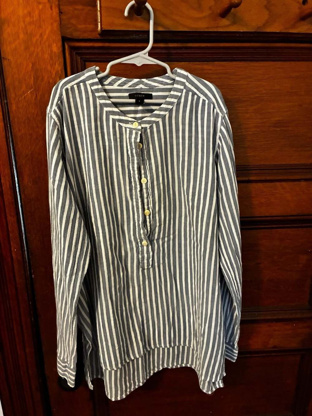 J.Crew Blue and White Striped Long Sleeve Popover Blouse Size 8